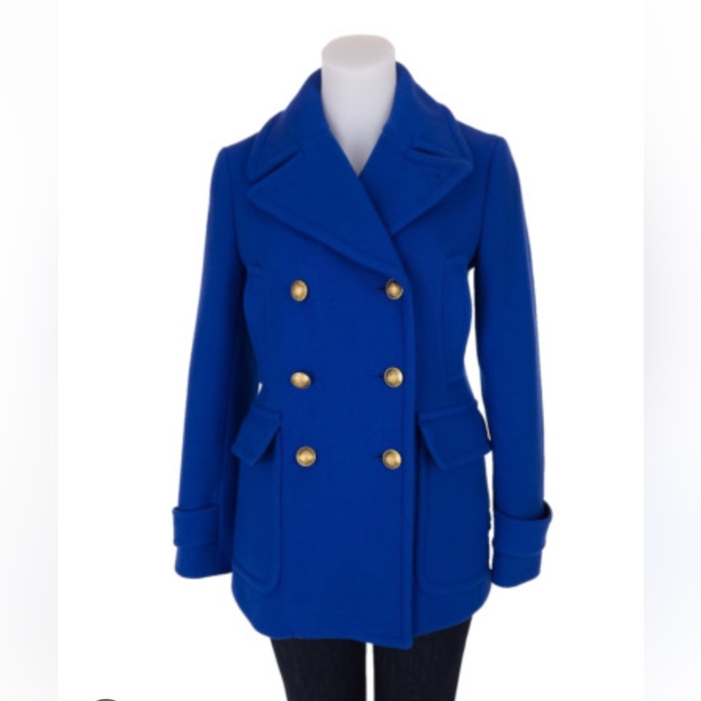 JCrew Stadium Cloth Majesty Royal Blue Wool Double Breasted Peacoat Size 6